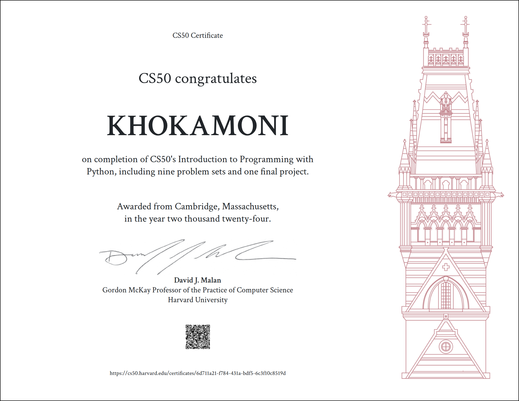 CS50's Introduction to Programming with Python Certificate